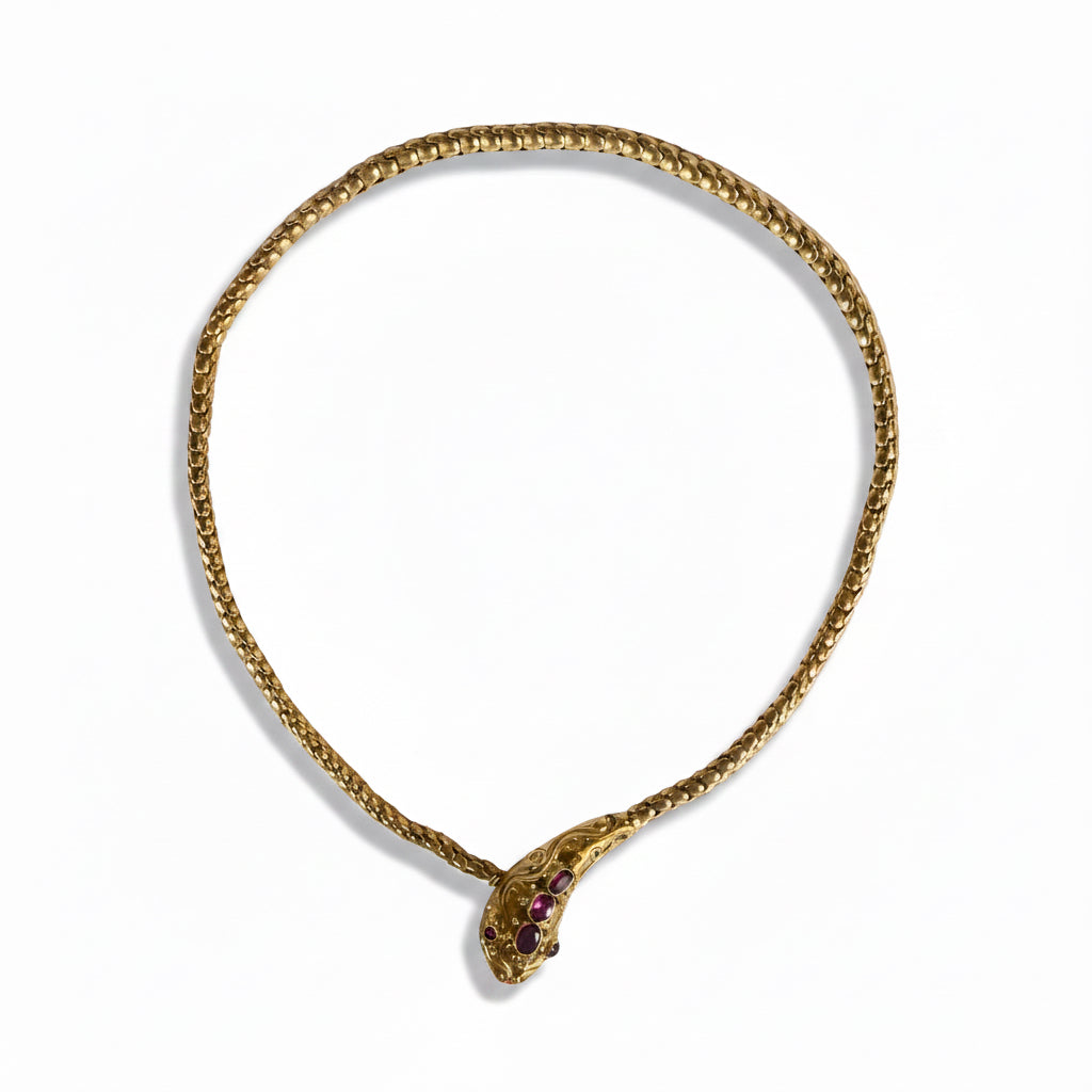 Victorian Garnet Snake Necklace in 15ct Gold