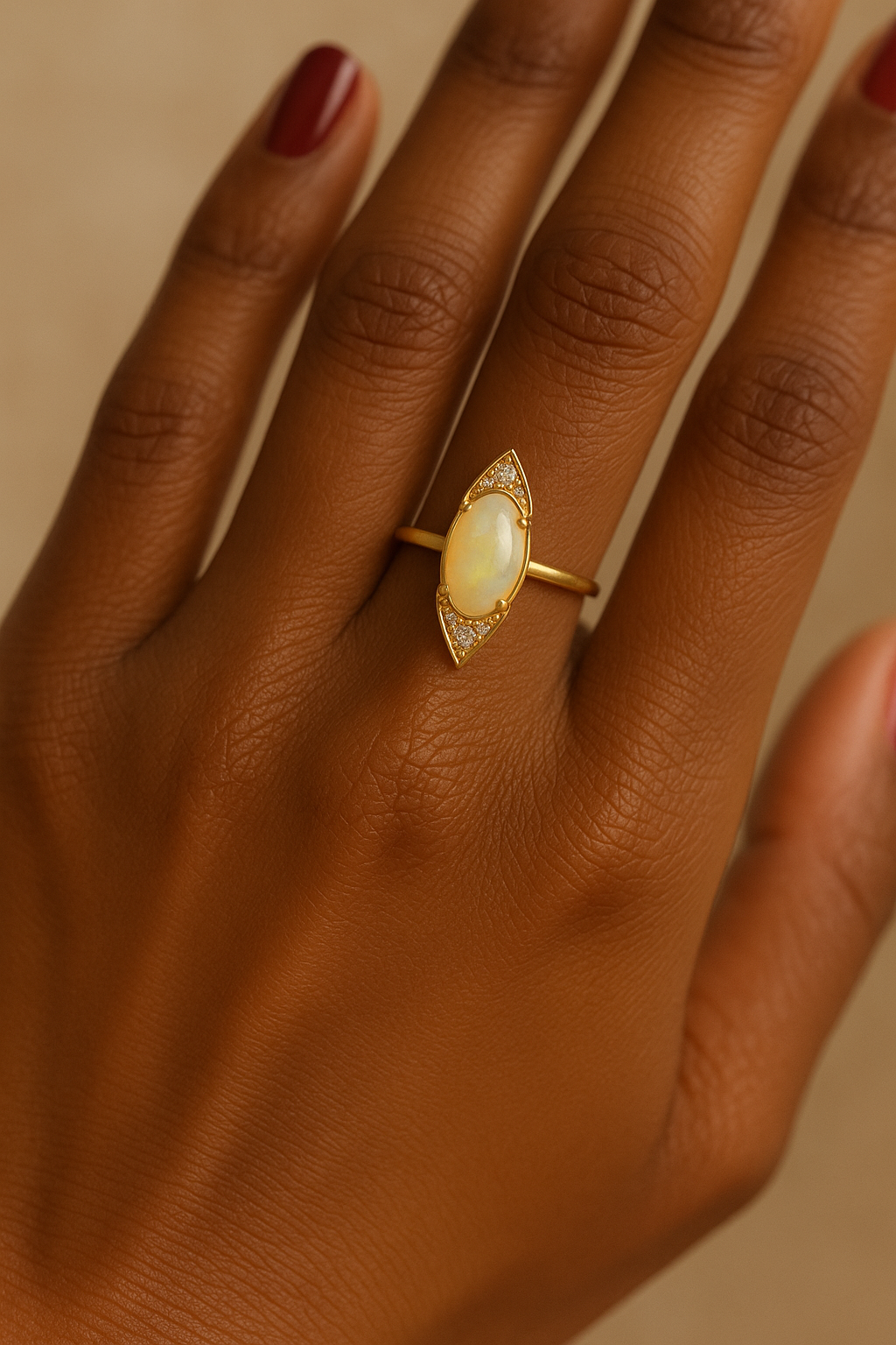 Edwardian Opal & Diamond Marquise Ring set in 18ct Yellow Gold