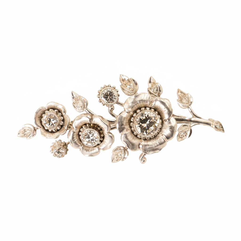Vintage 2.1ct Diamond Flower Brooch in 18ct White Gold