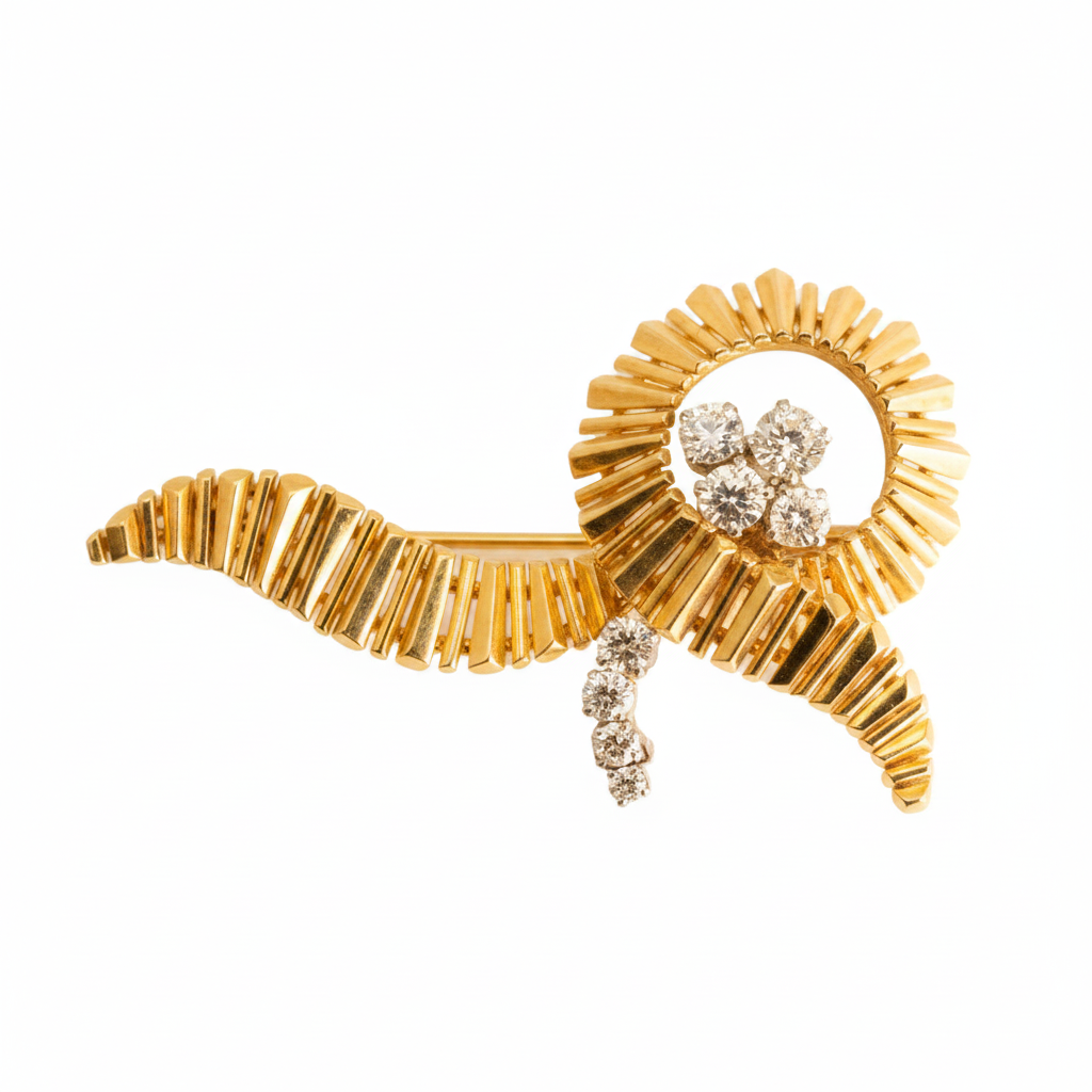 Vintage Swirl Diamond Brooch in 18ct Yellow Gold