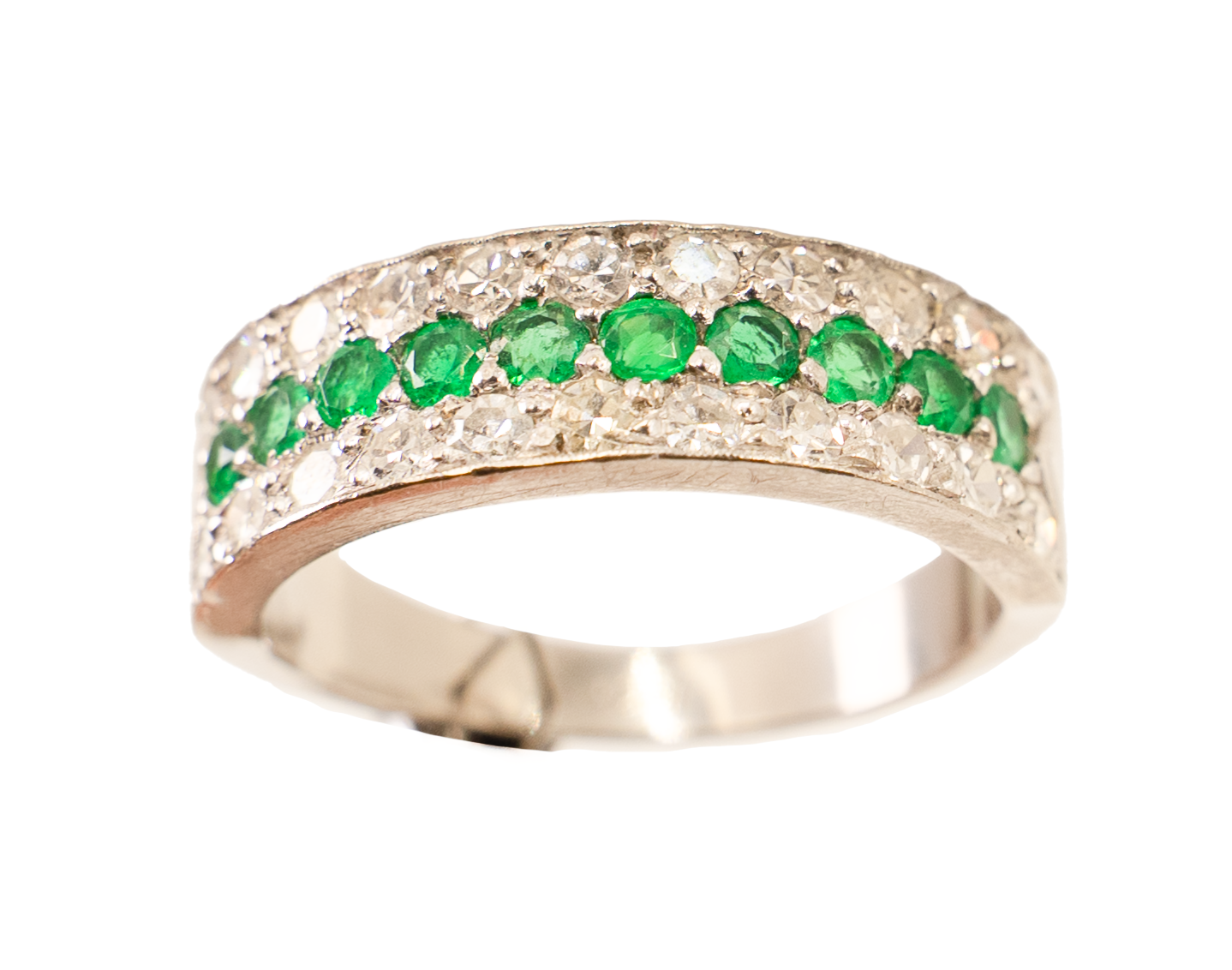 Vintage Emerald & Diamond Ring in 18ct White Gold