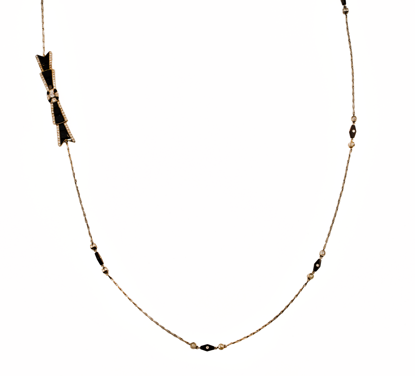 Art Deco Diamond and Onyx Long Guard Necklace