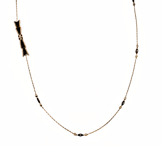 Art Deco Diamond and Onyx Long Guard Necklace