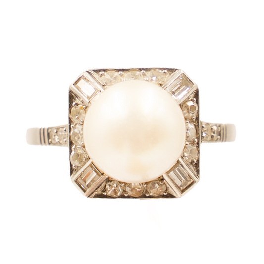 Edwardian Pearl and Diamond Ring in Platinum