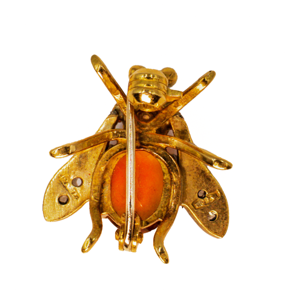 Vintage Citrine, Pearl & Diamond Bug Brooch in 18 ct Yellow Gold