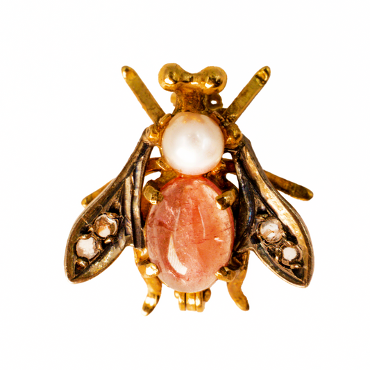 Vintage Tourmaline, Pearl & Diamond Bug Brooch in 18 ct Yellow Gold