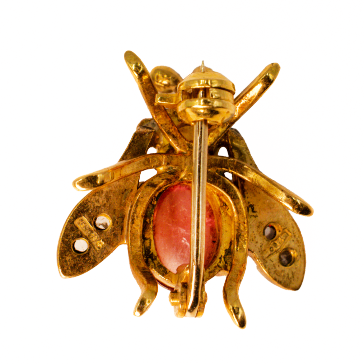 Vintage Tourmaline, Pearl & Diamond Bug Brooch in 18 ct Yellow Gold