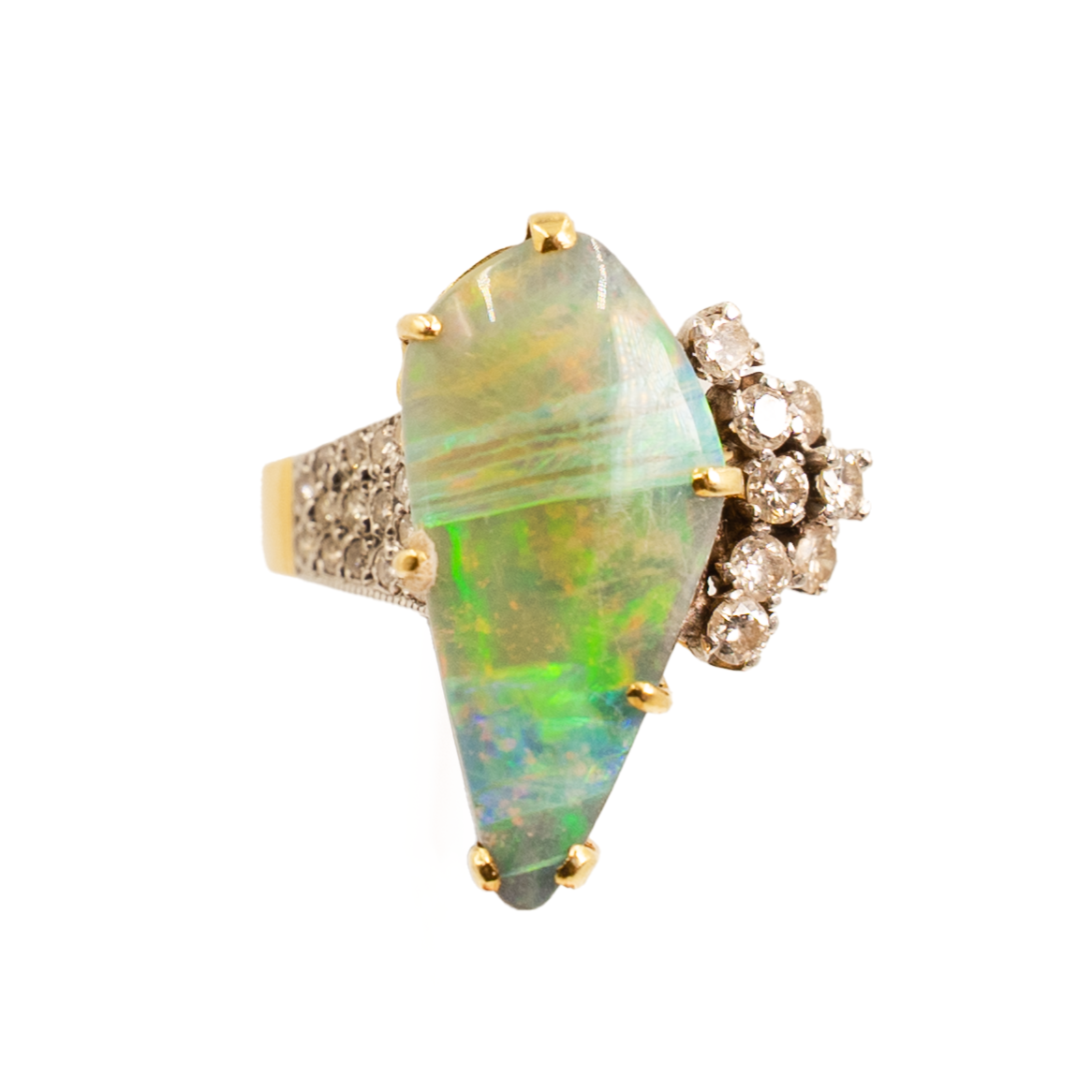 Vintage 1970s Opal & Diamond Cocktail Ring in 18ct Yellow Gold