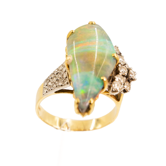 Vintage 1970s Opal & Diamond Cocktail Ring in 18ct Yellow Gold
