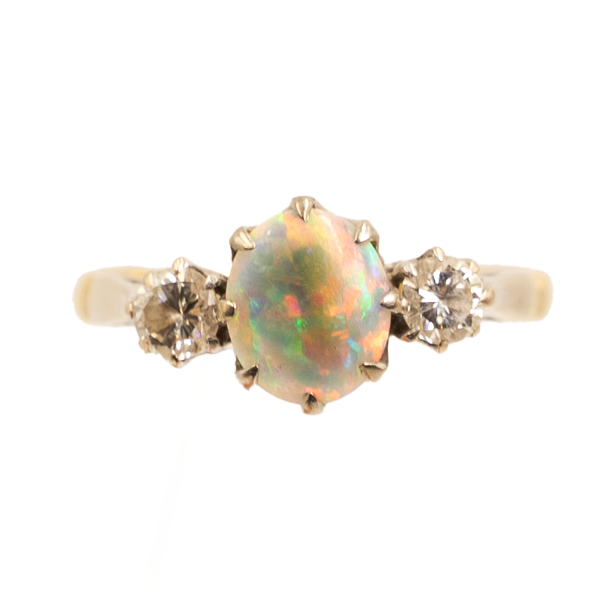 Edwardian Opal & Diamond Ring  18ct Yellow Gold with Platinum Setting