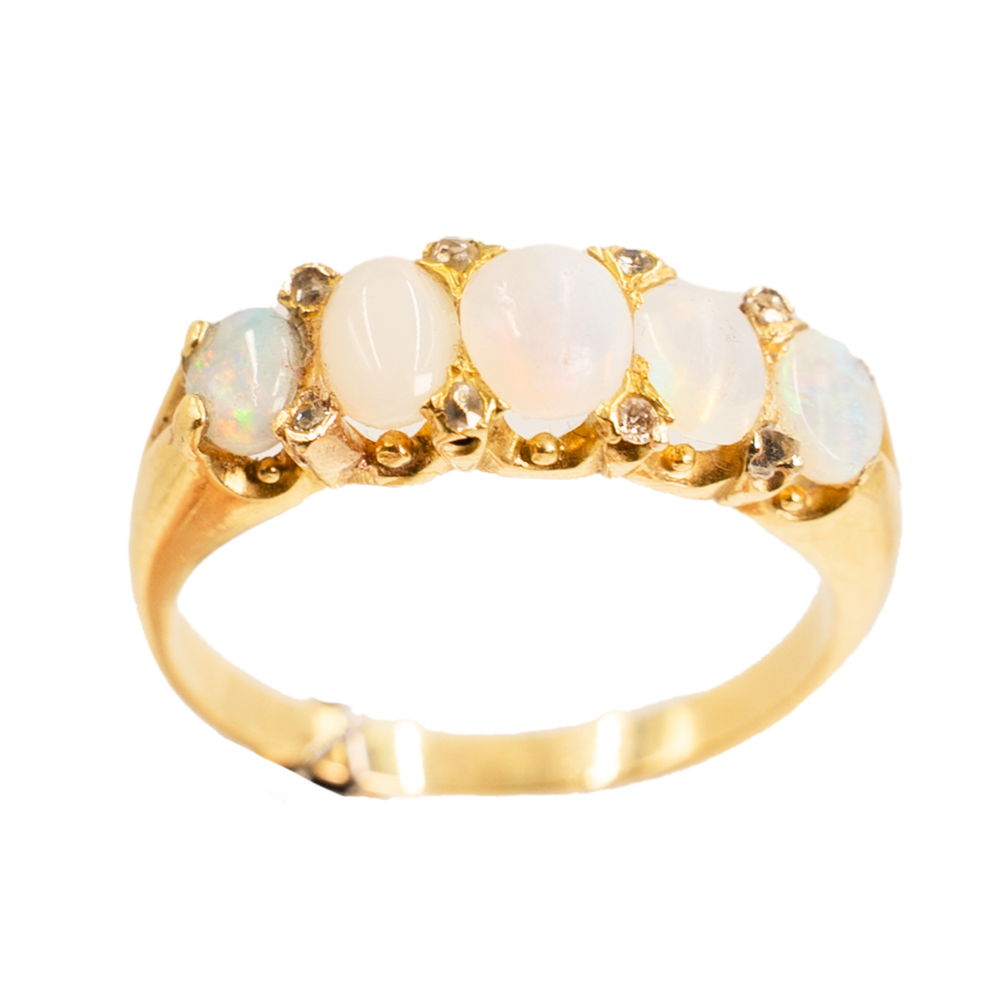 Victorian Opal & Diamond 5-Stone Ring in 18ct Yellow Gold