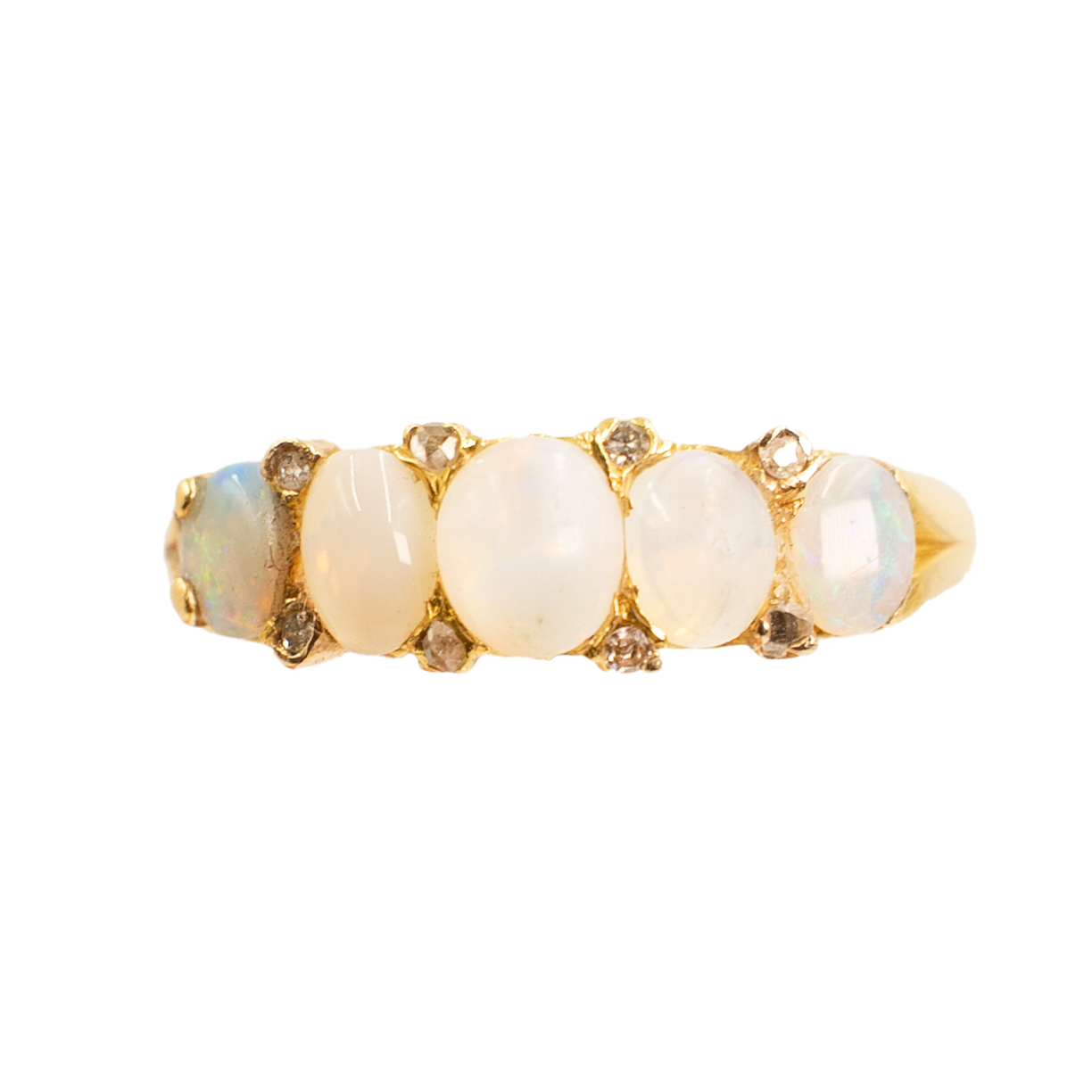 Victorian Opal & Diamond 5-Stone Ring in 18ct Yellow Gold
