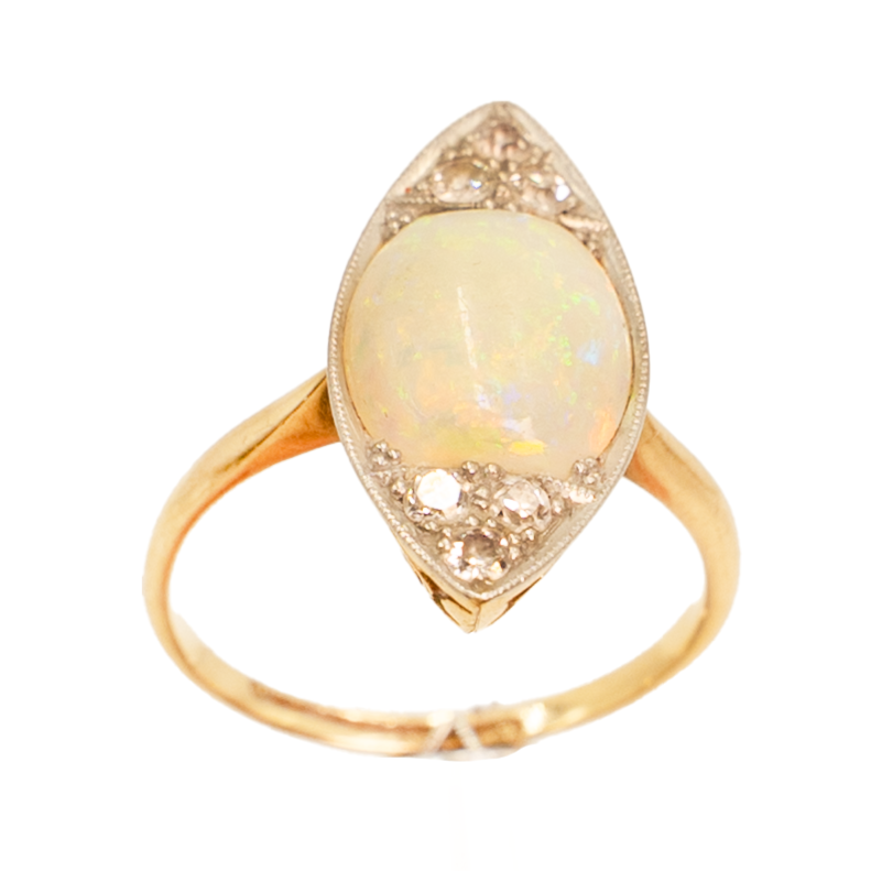 Edwardian Opal & Diamond Marquise Ring set in 18ct Yellow Gold