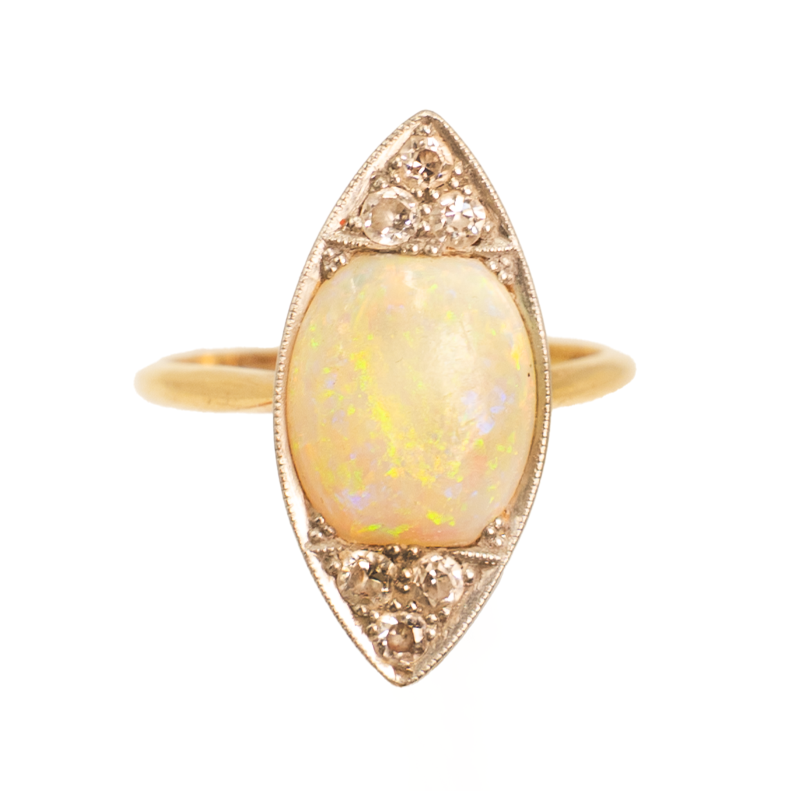 Edwardian Opal & Diamond Marquise Ring set in 18ct Yellow Gold