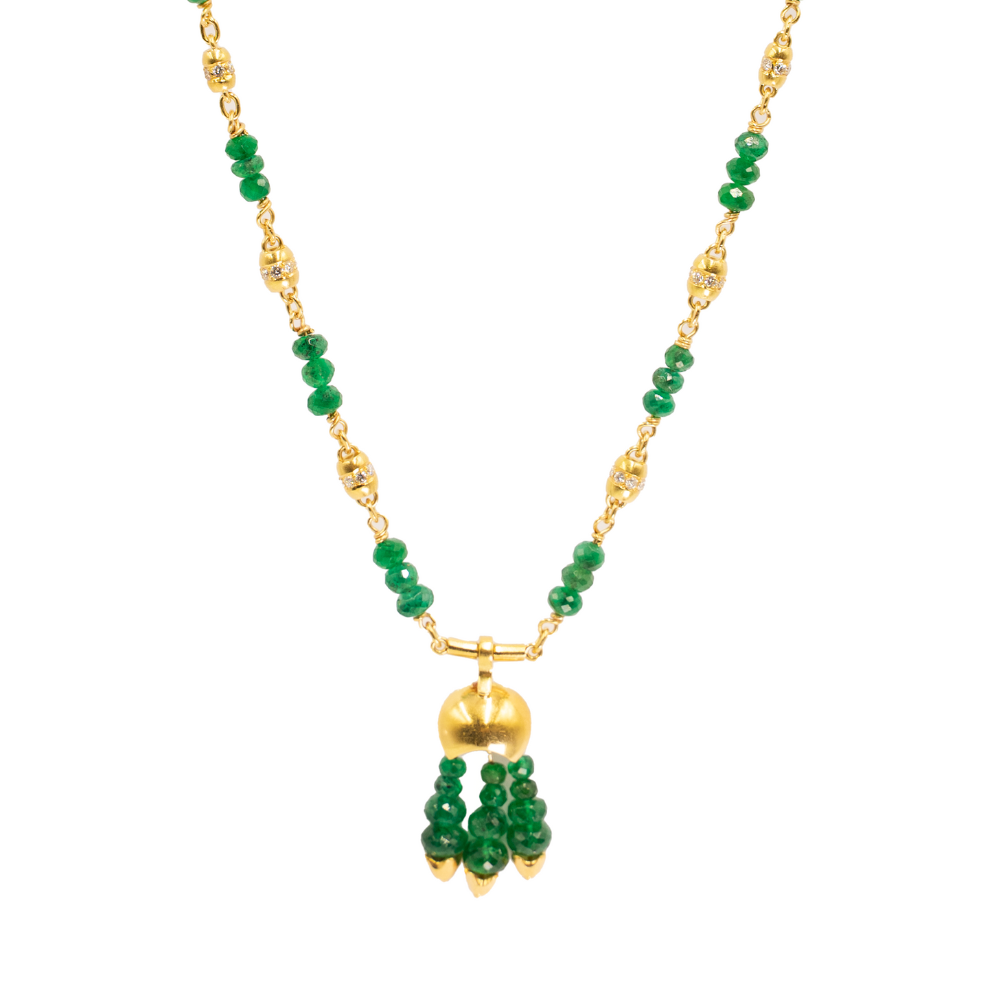 Vintage Emerald and Diamond Drop Chain Necklace in 18ct Yellow Gold