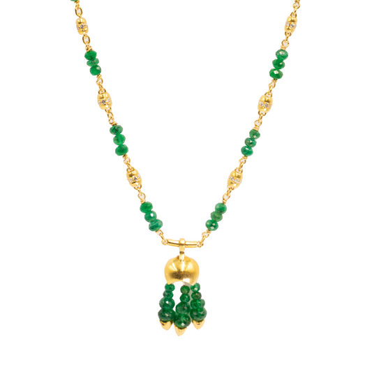 Vintage Emerald and Diamond Drop Chain Necklace in 18ct Yellow Gold