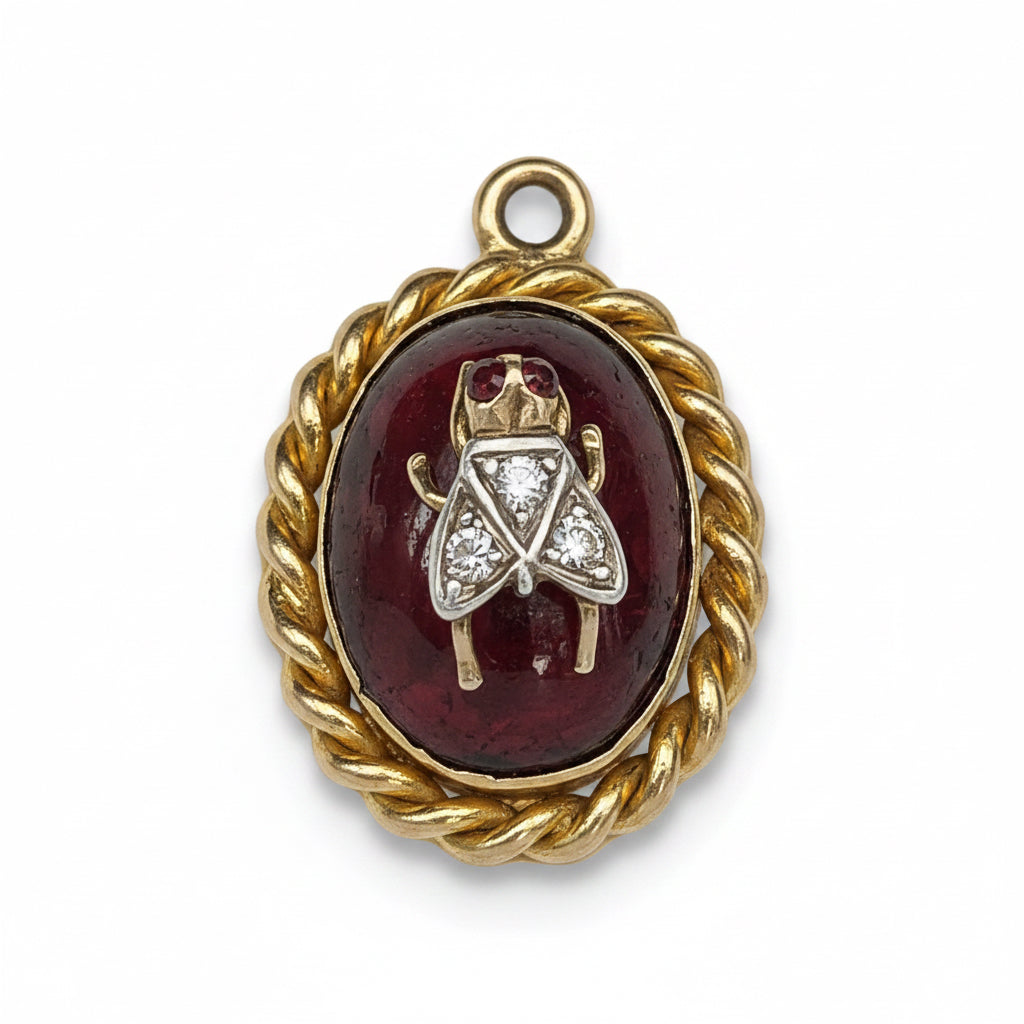 Victorian Garnet & Diamond Fly Pendent in 15ct Gold