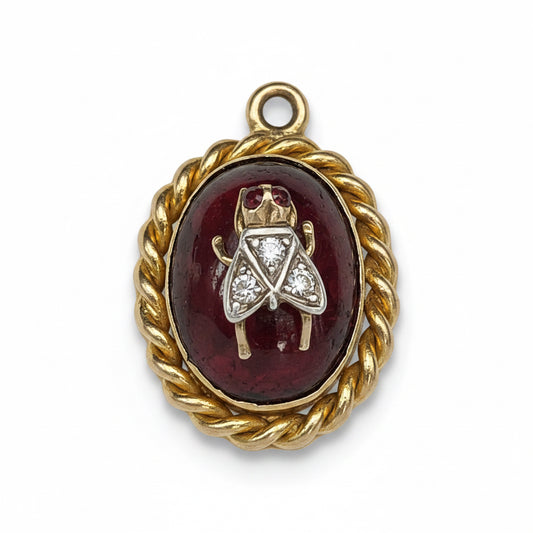 Victorian Garnet & Diamond Fly Pendent in 15ct Gold