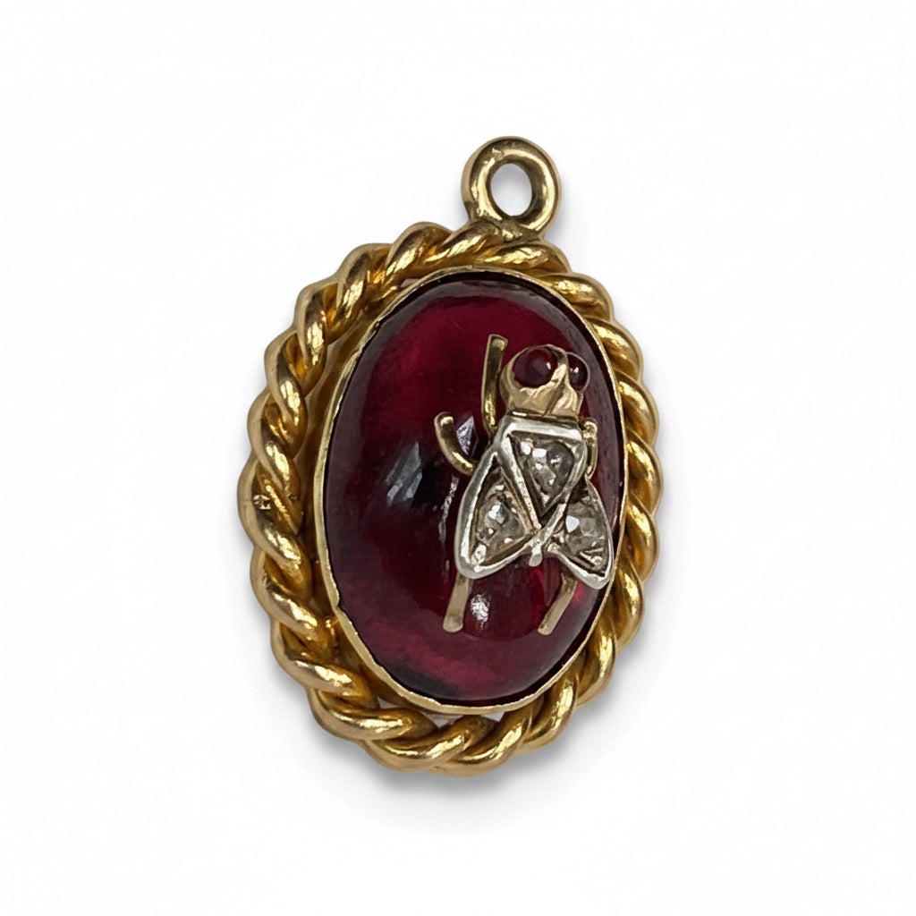 Victorian Garnet & Diamond Fly Pendent in 15ct Gold