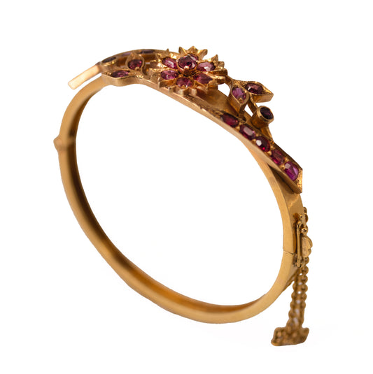 Victorian Ruby Flower Bangle in 22ct Yellow Gold