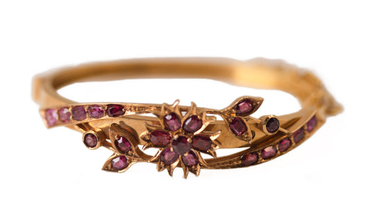 Victorian Ruby Flower Bangle in 22ct Yellow Gold