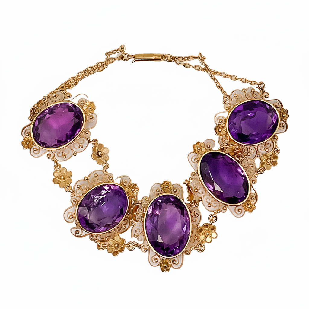 Victorian Amethyst Filigree Bracelet in 18ct Yellow Gold
