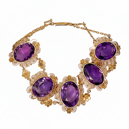 Victorian Amethyst Filigree Bracelet in 18ct Yellow Gold