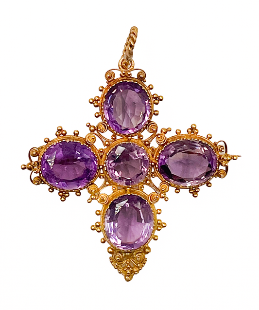 Victorian Amethyst Brooch and Pendant in 18ct Yellow Gold
