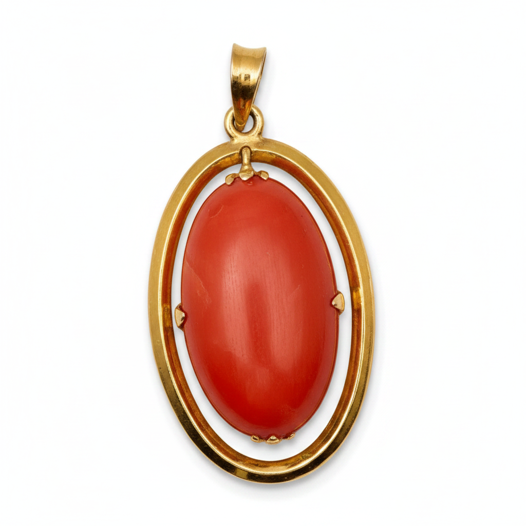 Art Deco Coral Drop Pendant in 18ct Yellow Gold