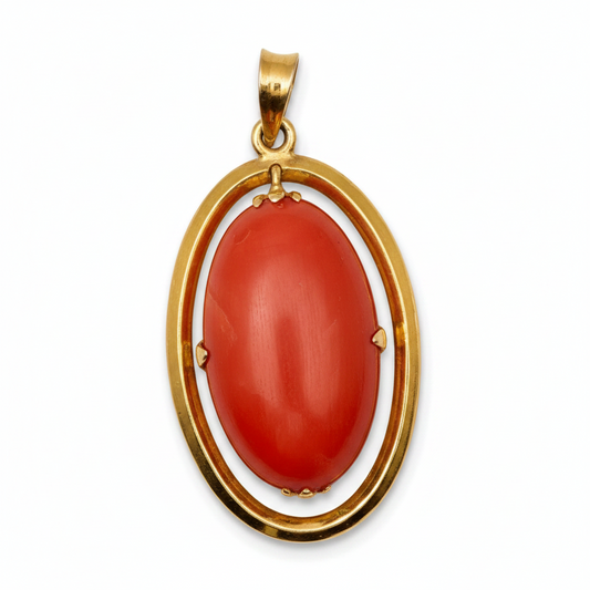 Art Deco Coral Drop Pendant in 18ct Yellow Gold