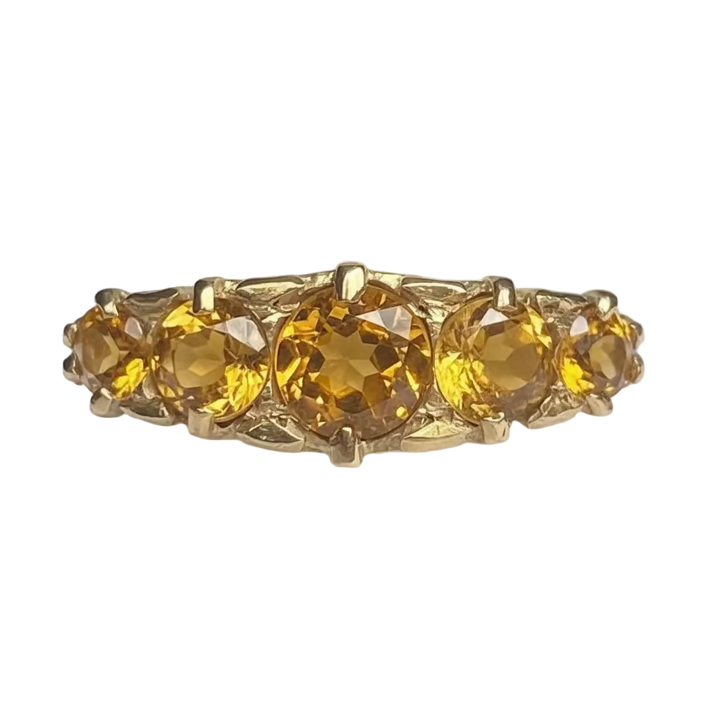 Edwardian Five-stone Citrine Ring in 9ct Gold
