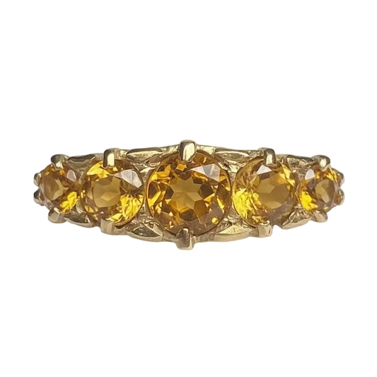 Edwardian Five-stone Citrine Ring in 9ct Gold