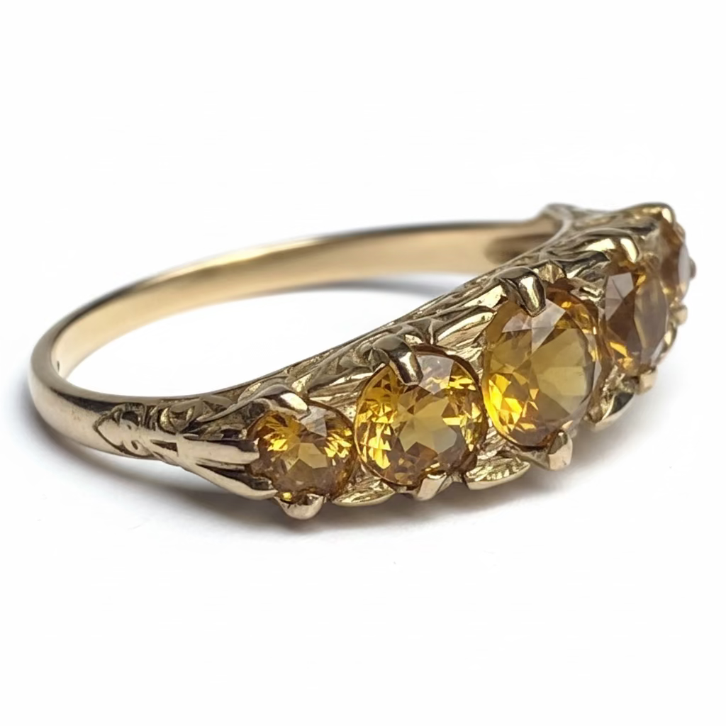 Edwardian Five-stone Citrine Ring in 9ct Gold