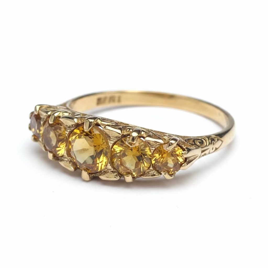 Edwardian Five-stone Citrine Ring in 9ct Gold