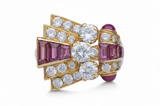1940's Ruby & Diamond Tank Ring in 18ct Gold