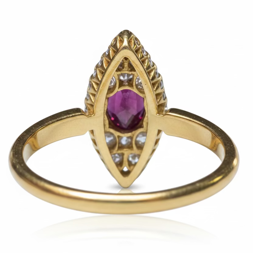 Edwardian Ruby & Diamond Marquise Ring in 18ct Gold