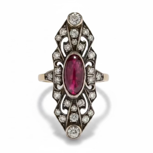Victorian Garnet & Diamond Ring in 18ct Gold