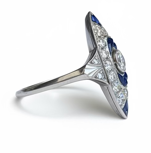 Art Deco Sapphire & Diamond Ring in Platinum