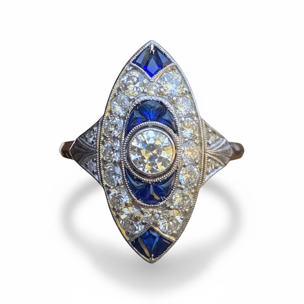 Art Deco Sapphire & Diamond Ring in Platinum