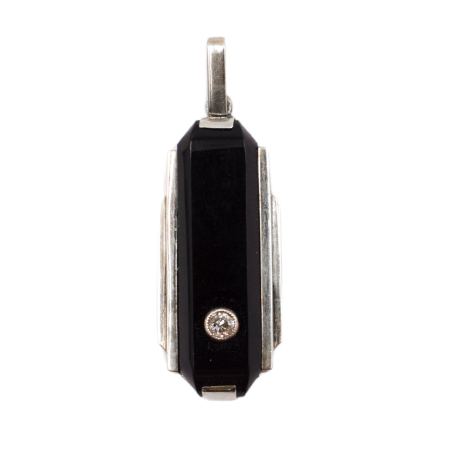 Art Deco Onyx and Diamond Pendant in 14ct White Gold