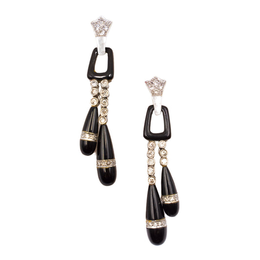 Vintage Diamond and Onyx Drop Earrings