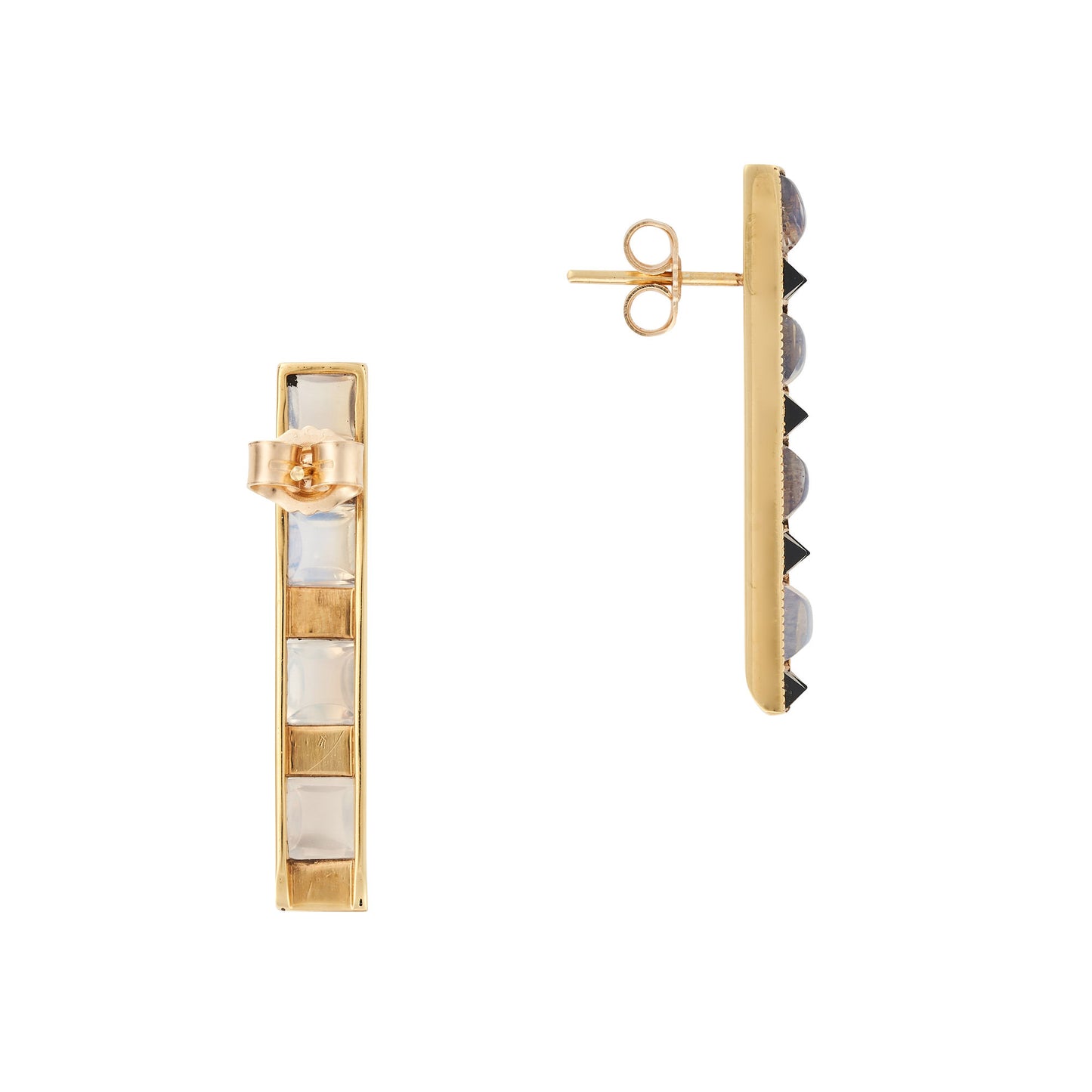 Art Deco Onyx, Moonstone, and 18ct Yellow Gold Earrings