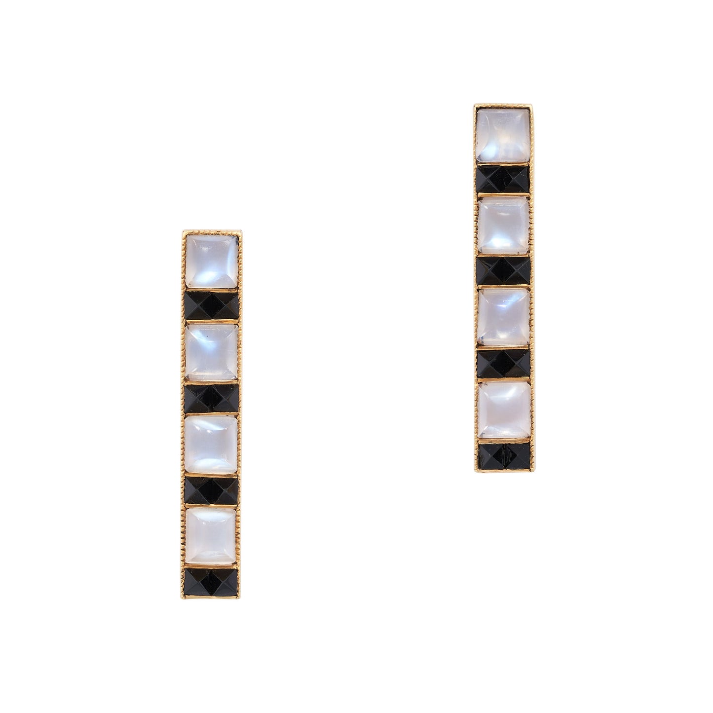 Art Deco Onyx, Moonstone, and 18ct Yellow Gold Earrings