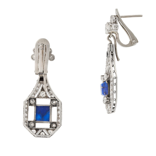 Art Deco Onyx and Diamond Earrings set in Platinum