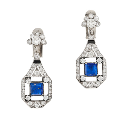 Art Deco Onyx and Diamond Earrings set in Platinum