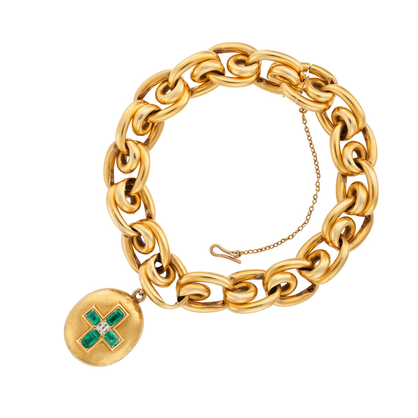 Beautiful Victorian Statement Bracelet with Emeralds and 18ct Yellow Gold