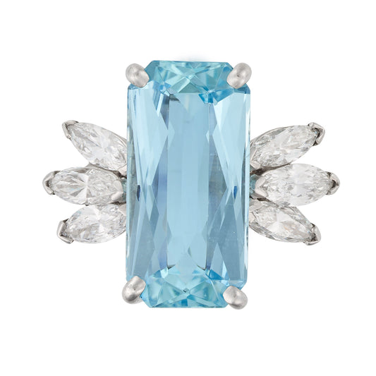 Vintage Aquamarine and Diamond Ring set in Platinum