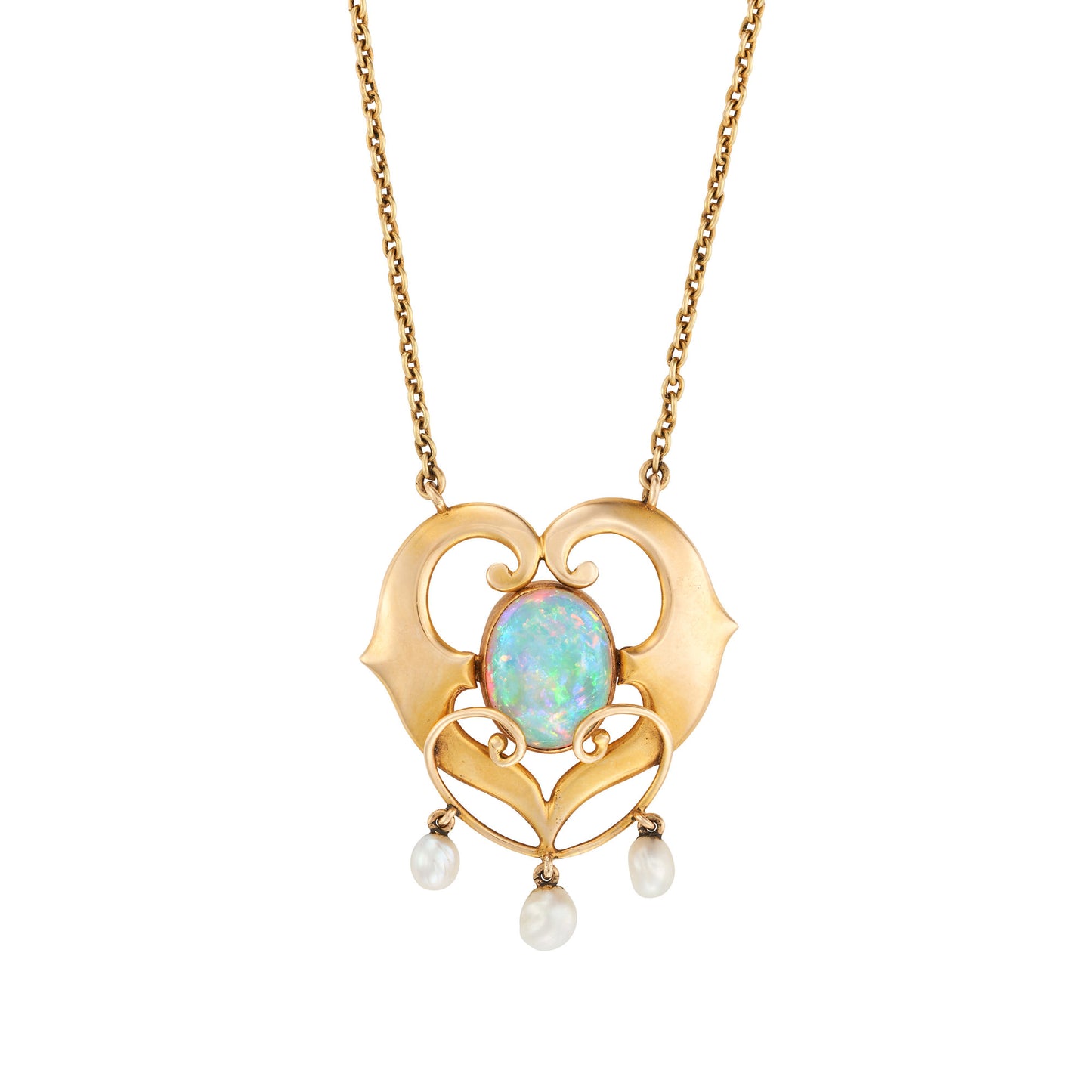 Arts and Crafts Opal Natural Pearl Necklace