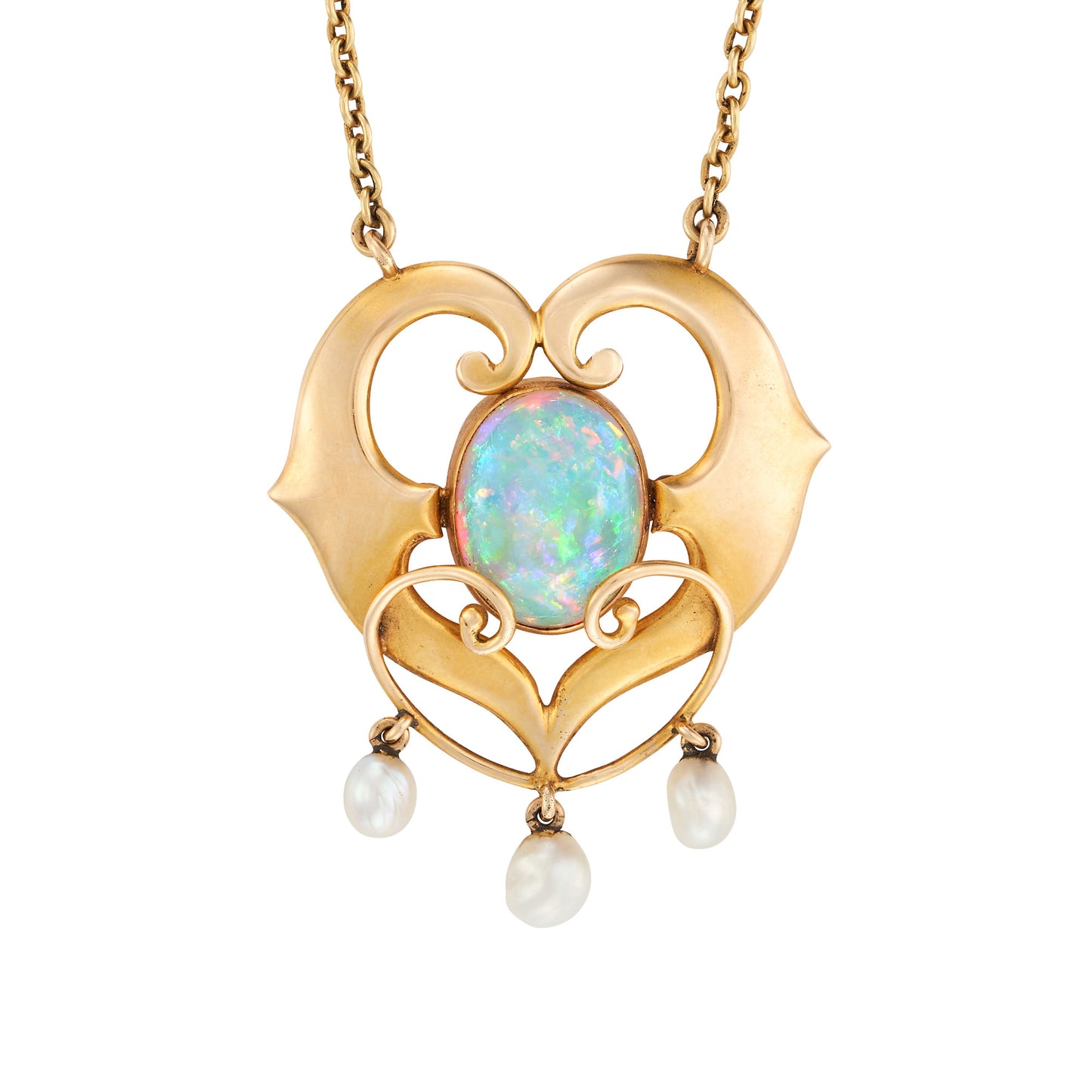 Arts and Crafts Opal Natural Pearl Necklace