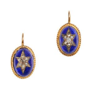 *NEW* Victorian Diamond Star Blue Enamel Drop earrings 18ct.